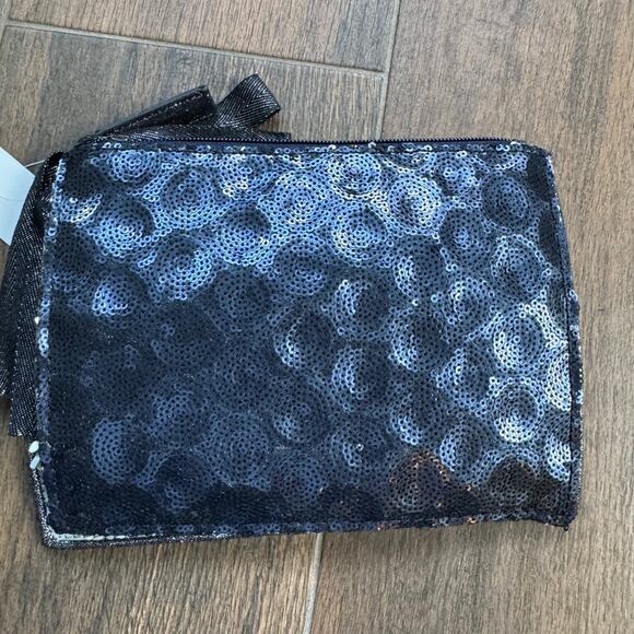 2 Piece Zippered Sequin Bags NEW LOFT Blue Silver Makeup Bag set - Picture 2 of 10
